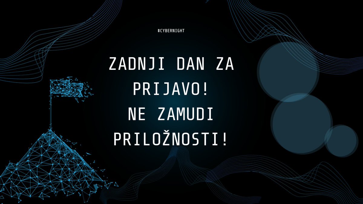 🚨 TODAY is the LAST DAY to register for #CyberNight! 🚨
📅 13th Oct 2023
🕓 16:00
📍 Chamber of Commerce and Industry of Slovenia
🎟️ Free attendance, but registration is mandatory!
⏳ Limited spots available!
Register now on Eventbrite! ⬇️
eventbrite.com/e/cyber-night-…