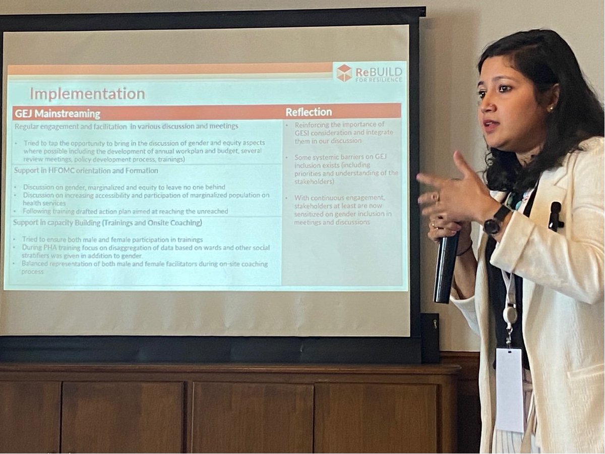 @01Arjyal follows on from @WesamMansour_'s presentation with more on #gender, equity & justice. She gave an overview of the #Nepal gender situation and the aspiration to mainstream GEJ into @HERDIntl through various approaches. 1/ @FCDOHealthRes #HPSR