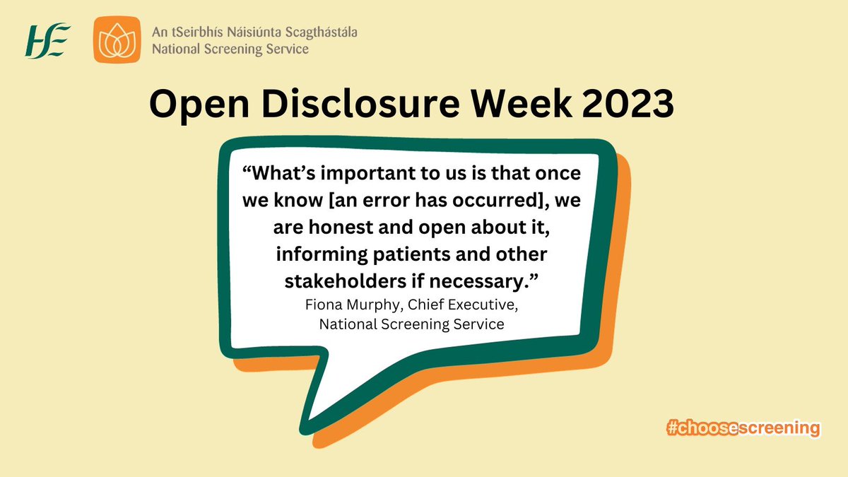 National Screening Service (@nsshse) on Twitter photo It's #OpenDisclosureWeek2023.
Take 5 and have a read of this blog where our Chief Executive <a href="/fiona_murphy1/">Fiona Murphy</a> explains how we deal with errors, incidents and disclosure in #screening.
👉 tinyurl.com/5n8jn873
#ChooseScreening <a href="/AngelaTysall/">Angela Tysall</a> It's #OpenDisclosureWeek2023.
Take 5 and have a read of this blog where our Chief Executive <a href="/fiona_murphy1/">Fiona Murphy</a> explains how we deal with errors, incidents and disclosure in #screening.
👉 tinyurl.com/5n8jn873
#ChooseScreening <a href="/AngelaTysall/">Angela Tysall</a>