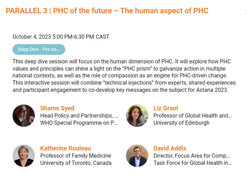 Interested in exploring the human dimension of #primaryhealthcare? Please join us for this important deep-dive session in the virtual roundtable on PHC of the future, leading up to Astana. #PHC4UHC | 
4 October, 13-14:30 CET. #values #compassion 
Register👉t.ly/LzlLK