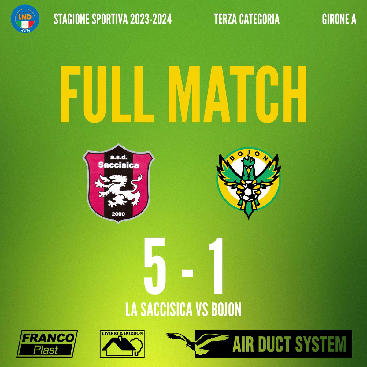 asdbojon's tweet photo. FULL MATCH ⏱

#SaccisicaBojon 5-1

⚽ Pulzato

https://t.co/f0AfwH1Ylm

🟡🟢 #bojon #cuoregialloverde #forzabojon https://t.co/CbwbY9UWUq