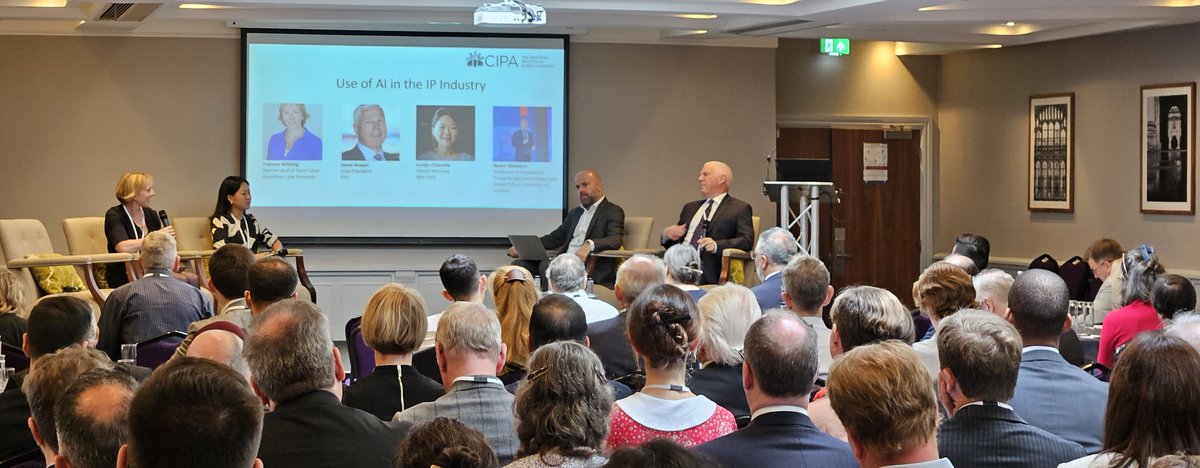 CIPA Congress 2023 is up and running in Cambridge. @steverowan1, Vice-President <a href="/EPOorg/">EuropeanPatentOffice</a> and fellow panellists are speaking to a packed hall about the use of AI tools in the IP industry. #CIPACongress
