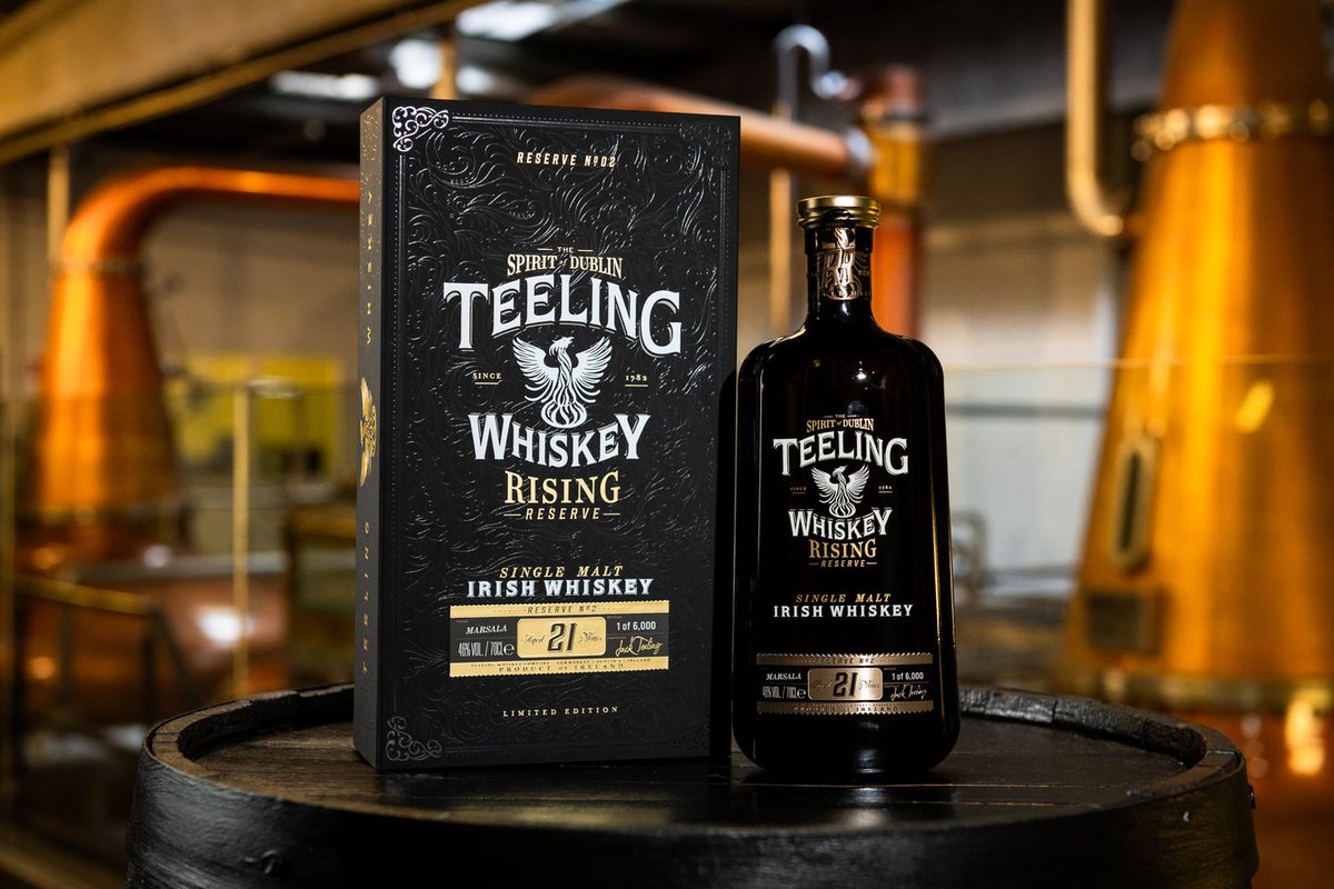 The Teeling Rising Reserve No. 2 is a 21 year old single malt initially aged in ex-bourbon barrels for over 18 years before being finished in unique ex-marsala wine casks for 3 years. Limited to 6,000 bottles. Click bit.ly/TeelingRisingR… #teelingwhiskey #teelingrisingreserve