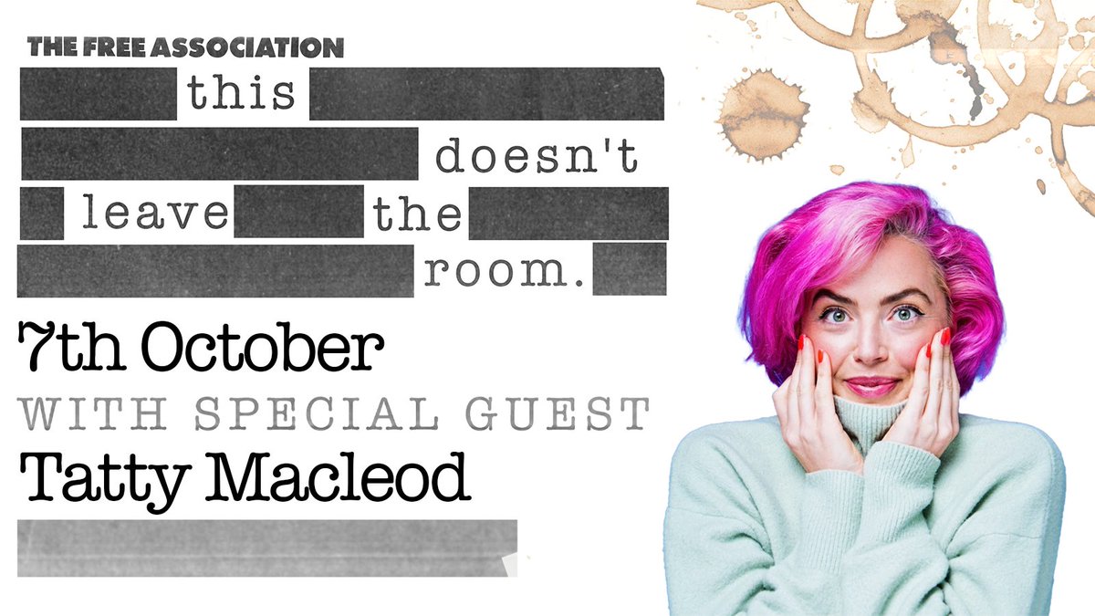 📣 ANNOUNCEMENT 📣 

<a href="/TattyMacleod/">Tatty Macleod</a>  will be our first guest for This Doesn’t Leave the Room 🤫

Joining our cast:

<a href="/GDogged/">Graham Dickson</a>  
<a href="/LolaRoseMaxwell/">Lola-Rose Maxwell</a> 
<a href="/freytown1/">Freya Slipper</a>  
@Kempezofficial  
Rob Gilbert
<a href="/SamRoulston/">Sam Roulston</a>  
Megan McCarthy 
Sumina Kasuji

🎟️thefreeassociation.co.uk/fashowslist/th…