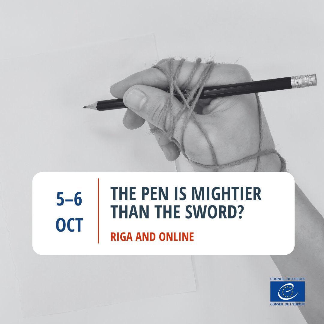 🗓Save the date✍️ 🎤'Meeting today’s challenges to #FreedomOfExpression and the #SafetyOfJournalists' #CoE Campaign for the Safety of Journalists to launch at the Riga Conference – 'The Pen Is Mightier than the Sword?'. ℹ️coe.int/en/web/freedom… #JournalistsMatter