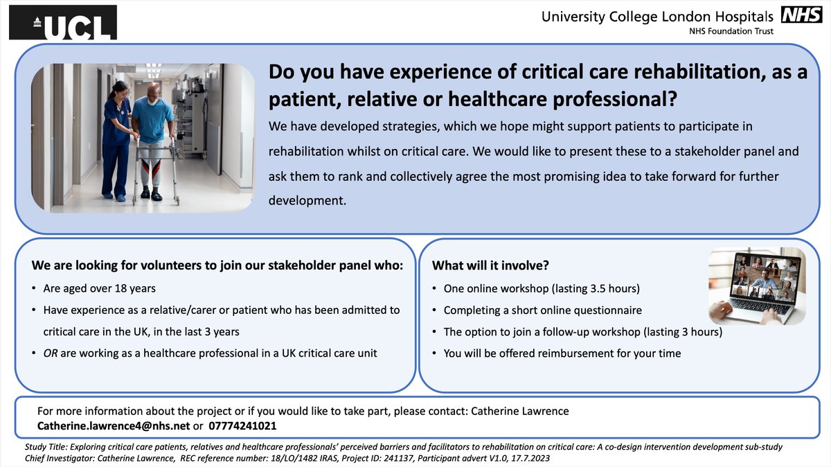 📣 Are you an Occupational Therapist working in critical care in the UK? 📣 We would love to hear from you! We are looking for OTs to join our stakeholder panel for 1 -2 online workshops. Contact me for info 🙂 @kchccuot @Global_ICU_OTs @PenelopeFirshma @jimmibruce @ICS_updates