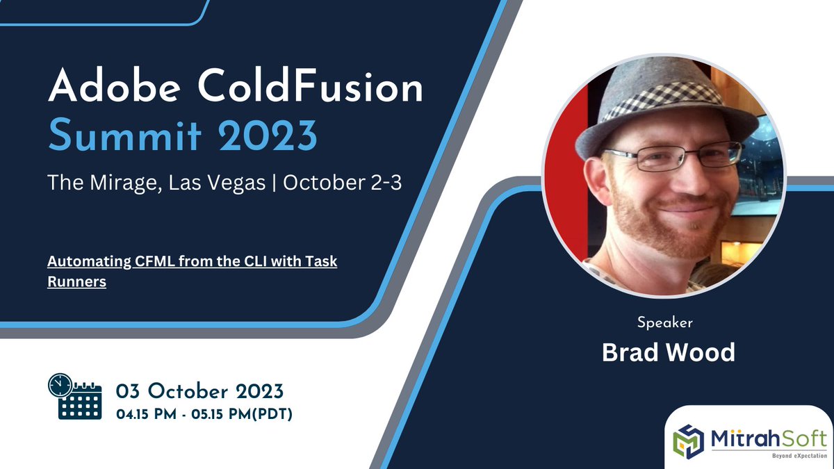 Automating #CFML from the CLI with Task Runners by <a href="/bdw429s/">Brad Wood</a> at 04.15 Pm - 05.15 Pm(PDT) 

#CFSummit2023 #coldfusion #cf2023 #innovation #summit #cfsummit #LasVegas
