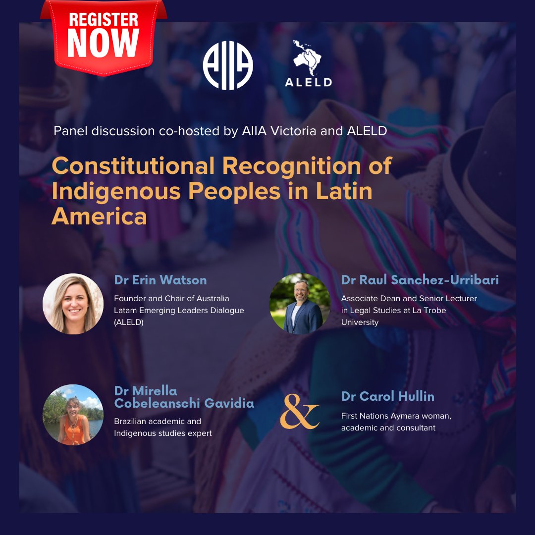 It's just ONE WEEK until our panel discussion on Constitutional Recognition of Indigenous Peoples in Latin America 🌎

Tickets are selling fast! Click here to secure your place: bit.ly/Panel_Latam 🔗

See next tweet to meet our moderator and expert panelists 👉