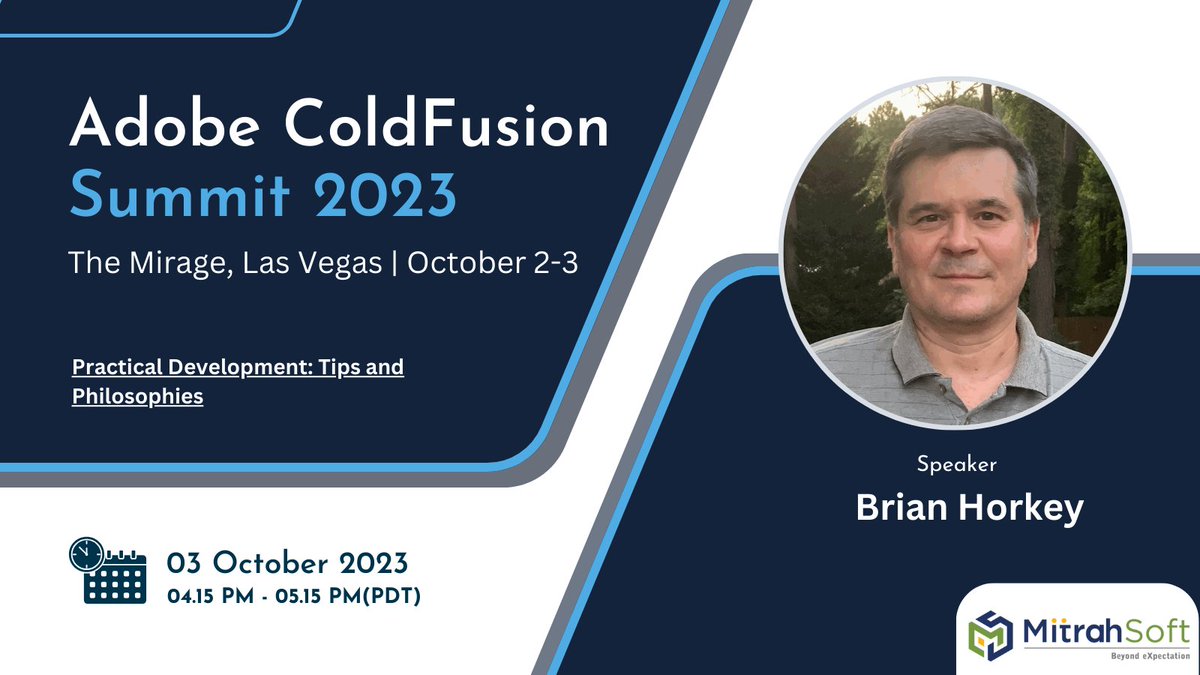 Practical Development: Tips and Philosophies by Brian Horkey at 04.15 Pm - 05.15 Pm(PDT)

#CFSummit2023 #coldfusion #cf2023 #innovation #summit #cfsummit #LasVegas