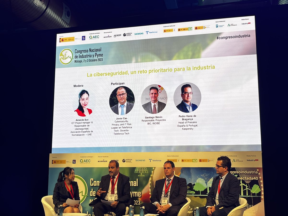 En la mesa “La ciberseguridad, un reto prioritario para la industria” en el #congresoibdustria <a href="/IConectada40/">Industria Conectada 4.0</a>  con <a href="/javiercao/">Javier Cao</a>. La importancia de implantar una adecuada estrategia de ciberseguridad que garantice la continuidad del negocio <a href="/TE_GranEmpresa/">Telefónica Grandes Empresas</a> <a href="/govertis/">GOVERTIS</a>