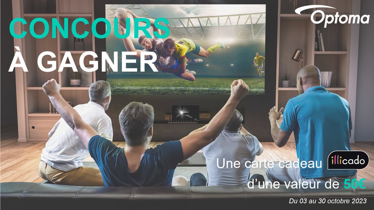 OptomaFrance's tweet photo. #Concours 🎁
À l’occasion de la Coupe du Monde de Rugby, Optoma France vous offre une carte cadeau illicado d’une valeur de 50€ 🏉

Pour participer : 
🏉 Suivez @OptomaFrance
🏉 Retweetez ce tweet
🏉 Invitez 3 de vos amis

Tirage au sort le 30 octobre. Bonne chance à tous ! https://t.co/IwD8hdgJIU