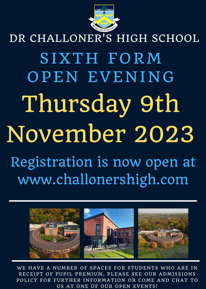 We warmly invite you to join us at our Sixth Form Open Evening, 6:00pm &amp; 7:30 pm talks for our current Year 11's and 6:45 pm for our new to school students.  Registration is now open on our website. challonershigh.com
