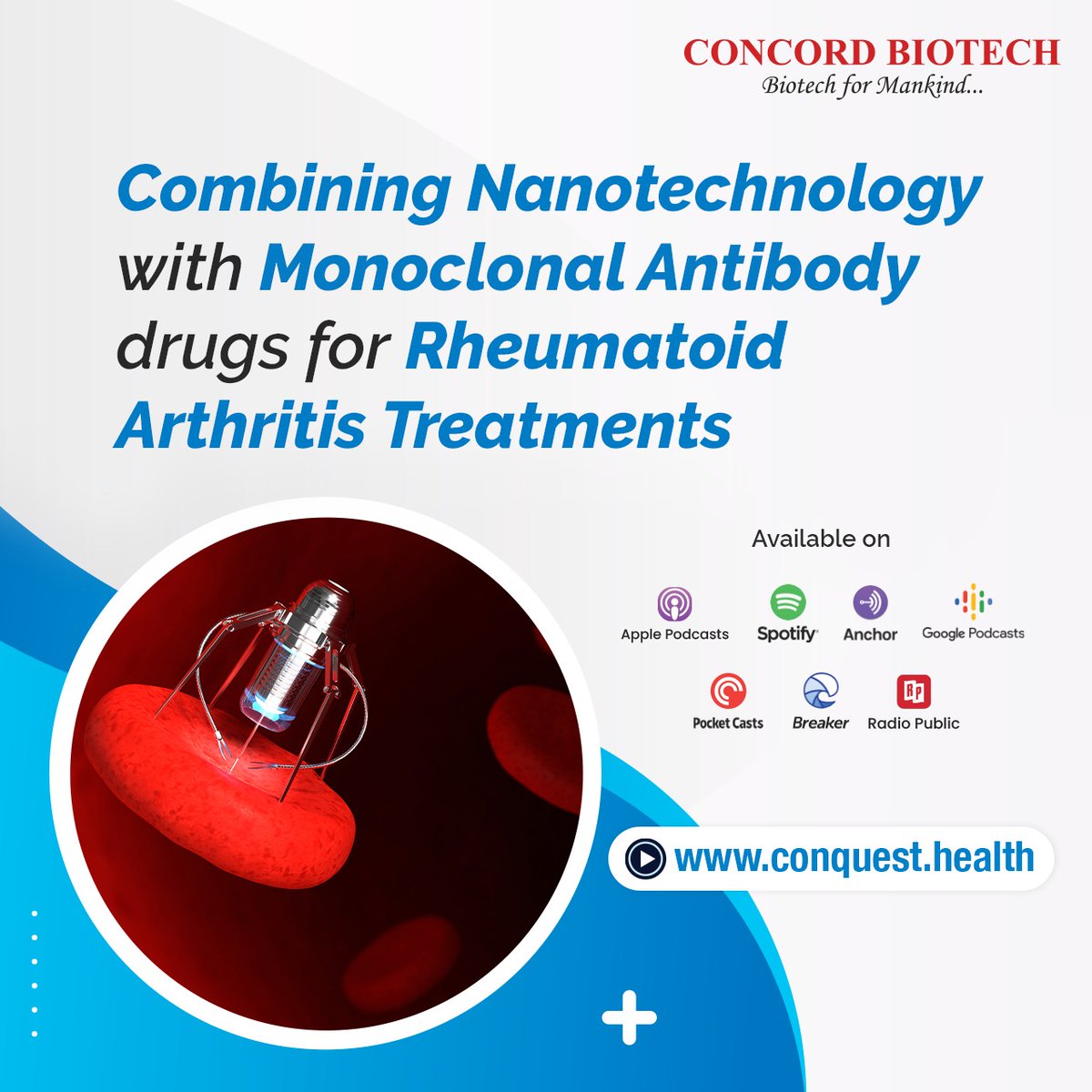 On today's episode of the #GoodHealthConquest, we'll talk about how #nanotechnology and #monoclonalantibody drugs can aid in the treatment of #rheumatoidarthritis.
Listen now: spotifyanchor-web.app.link/e/3EMZBBbKADb
For more information, visit our website at conquest.health.