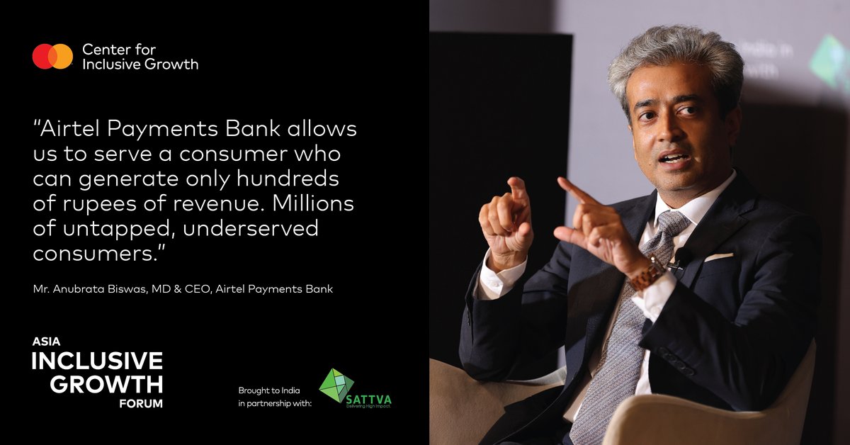 #AIGF | Take a look at some key insights from Anubrata Biswas, CEO of Airtel Payments Bank (@airtelbank) during the insightful and thought-provoking discussions at the Asia Inclusive Growth Forum on 25 August 2023. Hosted by the Mastercard Center for Inclusive Growth…