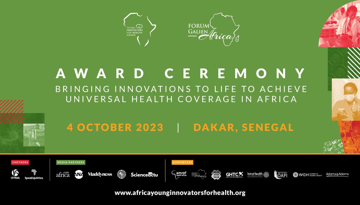 Join us on October 4 at 2:30PM GMT at the <a href="/galienafrique/">Forum Galien Afrique</a> to meet the 4 winners of the Africa #YoungInnovators4Health Award! 2 women and 2 men will be joined by <a href="/AwaMCollSeck/">Awa Marie Coll Seck</a>, <a href="/SoceFallBirima/">Dr Socé Fall - DrMed, PhD, FRCP</a> and many more inspiring speakers and guests.
Tune in here: shorturl.at/HIJT7