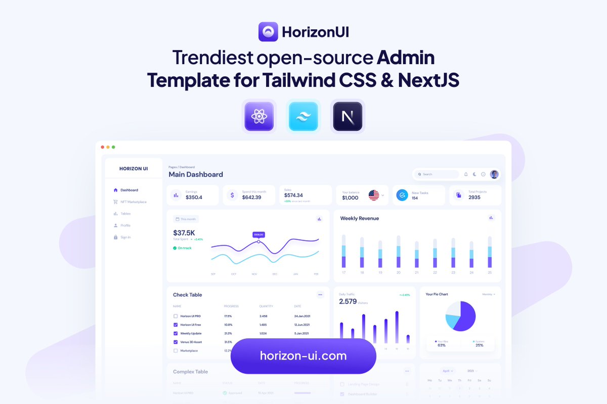 The free version of Horizon UI for <a href="/tailwindcss/">Tailwind CSS</a> and <a href="/nextjs/">Next.js</a> is finally here! 🎉

Download it for free today - horizon-ui.com