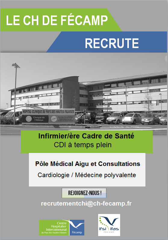 Le CH de Fécamp recrute :

👉 INFIRMIER(E) CADRE DE SANTE en CDI/MUTATION à temps plein pour son service de Cardiologie/Médecine polyvalente

📞Pour tout renseignement concernant cette offre, rendez-vous sur le site FHF lnkd.in/eCe2My68

Nous vous attendons !