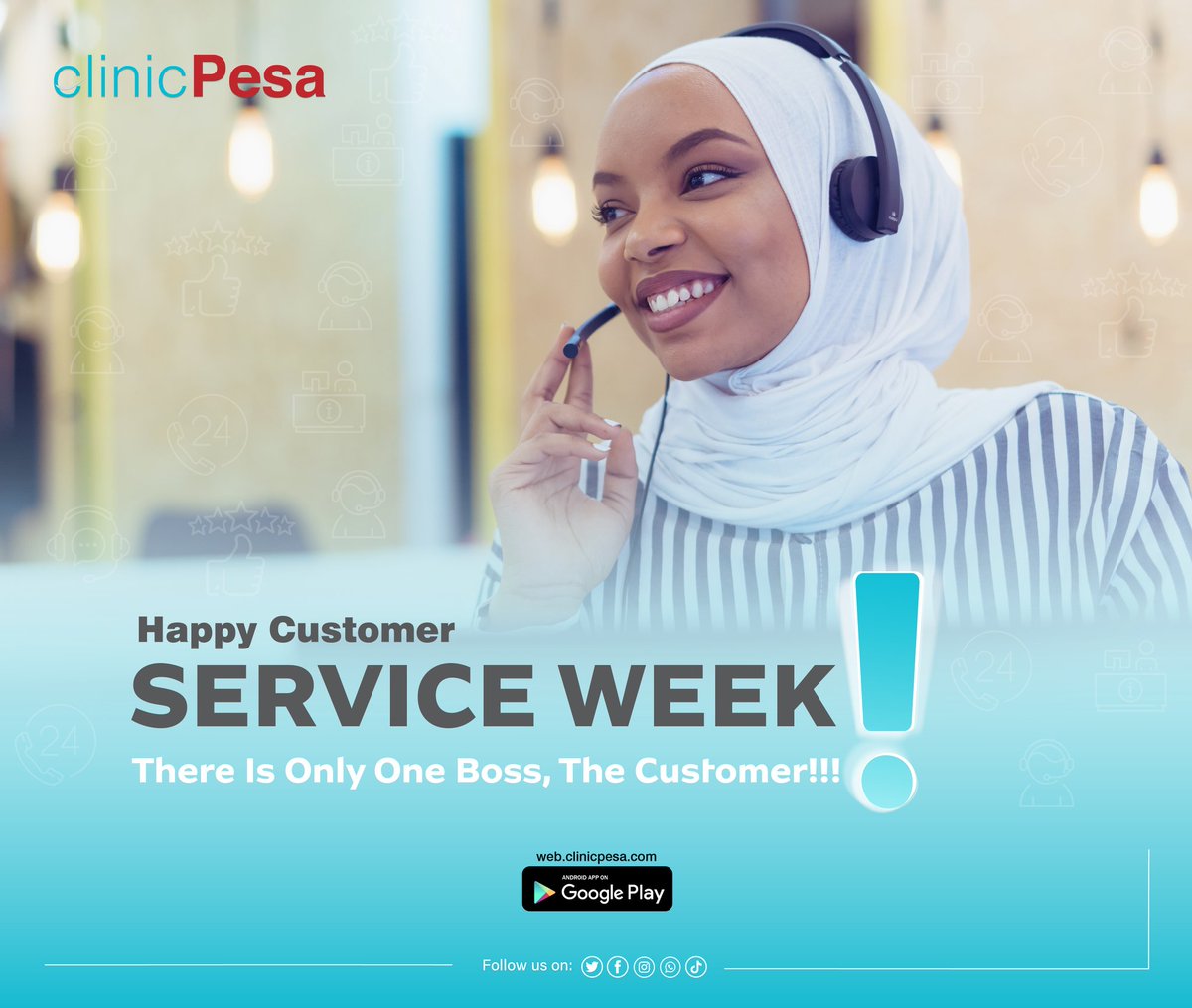 'United we serve, customer satisfaction our goal!'
#clinicPesa #CustomerServiceWeek #CustomerAppreciation #CustomerExperience #CustomerSatisfaction #CustomersFirst #CustomerSupport #Teamwork #CustomerCentric #HappyCustomers #ExceptionalService #ThankfulCustomers #CustomerLove