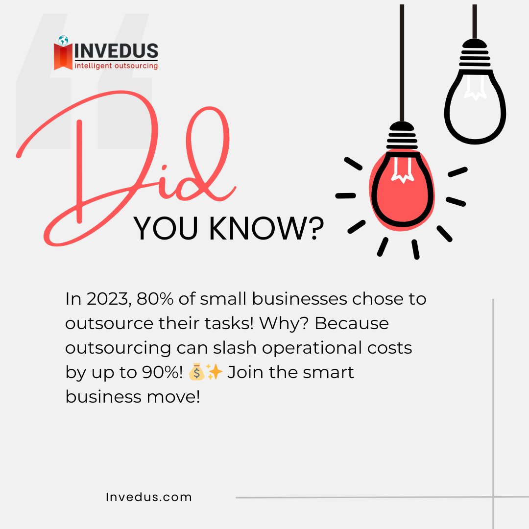 invedus's tweet photo. Did you know in 2023, 80% of small businesses outsourced their work? And who can blame them?
To learn more:- https://t.co/rtQnbGJEzf
#outsourcenews #outsourcing #offshore #virtualassistant #invedus #smallbusiness #startups #UK #USA https://t.co/rJU75Pltz5
