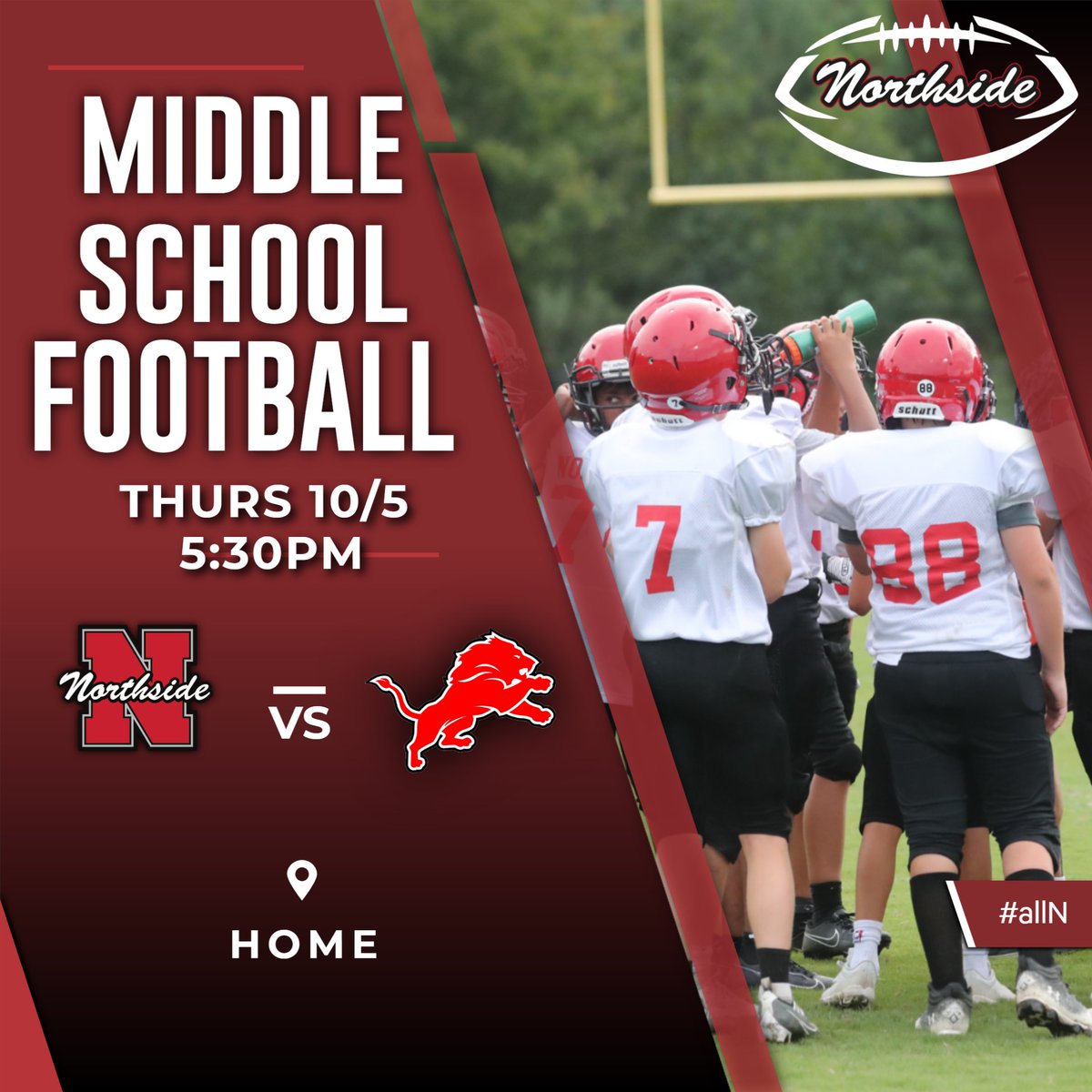 Middle School takes on Augusta Christian at Home this Thursday at 5:30. #allN