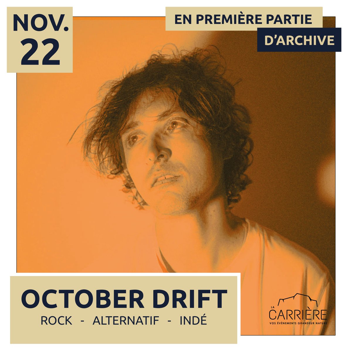 Dans moins de 2 mois, le groupe Archive débarque à La Carrière ! 🔥

C'est le groupe de rock alternatif <a href="/octoberdrift/">October Drift</a> qui ouvrira la soirée en assurant la première partie !

Il est encore temps de prendre vos places pour une très belle soirée ! 😎
lacarriere-events.com/archive-concer…