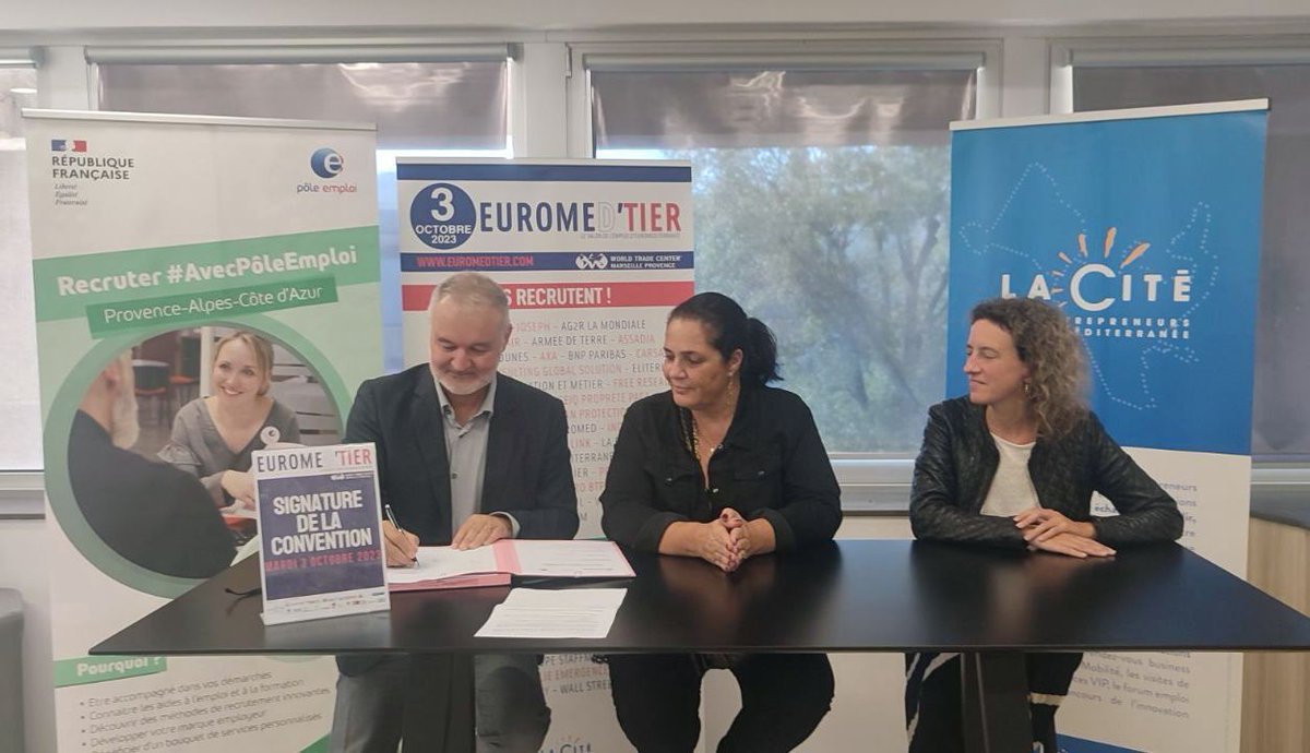 Salon pour l'emploi <a href="/euromedtier/">Euromedtier</a> 
Signature de convention <a href="/CiteEuromed/">La Cité</a> <a href="/Euromed_MRS/">Euroméditerranée</a> #AvecPôleEmploi pour conforter le travail partenarial opérationnel sur l'#emploi du territoire et anticiper les besoins des entreprises