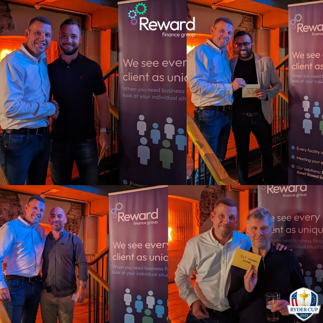 RewardFunding's tweet photo. Last Friday, our teams in London &amp; Manchester hosted Reward's Ryder Cup. Huge thanks to our network of introducers &amp; clients for attending &amp; supporting our chosen charity, @andysmanclubuk. We raised an amazing £3,500. 🙏

See all the winners here > https://t.co/91I4hoc2Xw https://t.co/mhUINUPqas