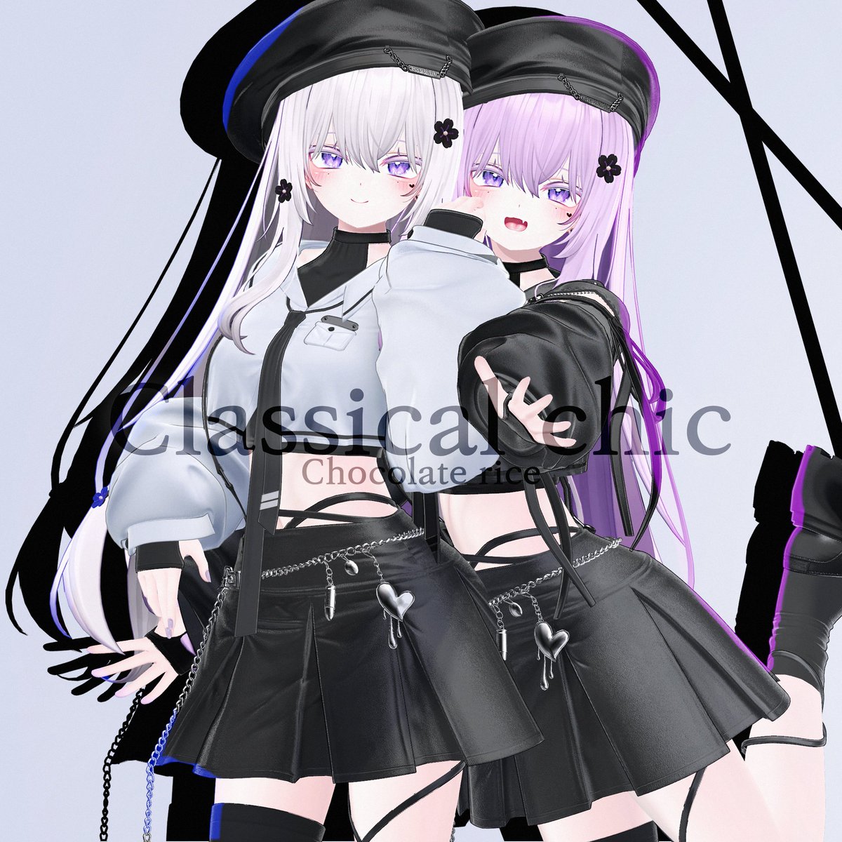 0chocolaterice0's tweet photo. #CHOCOLATERICE_vrc
📌新衣装RTキャンペーン🎁

新作Classical chic Boothに公開しました🖤
シルバーチェーンとピアスを合わせたプリーツスカートコーデです！
8アバター対応です☺️

このツイートをRTで抽選で5名様にお好きなアバターの新衣装をプレゼント！ 当選者抽選は10/6です✨

よろしくお願いします ✨
