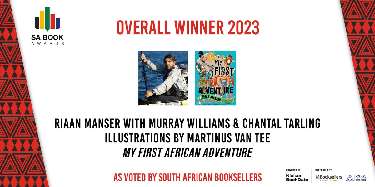 bookdata's tweet image. The Overall Winner of the 2023 #SABookAwards is My First African Adventure! This book is from the Children’s Titles category and is by @riaanmanser, @NoSurrenderRSA &amp;amp; Chantal Tarling, illustrated by @martinusvantee, &amp;amp; has received the most votes. Congratulations! 
@PenguinKidsSA