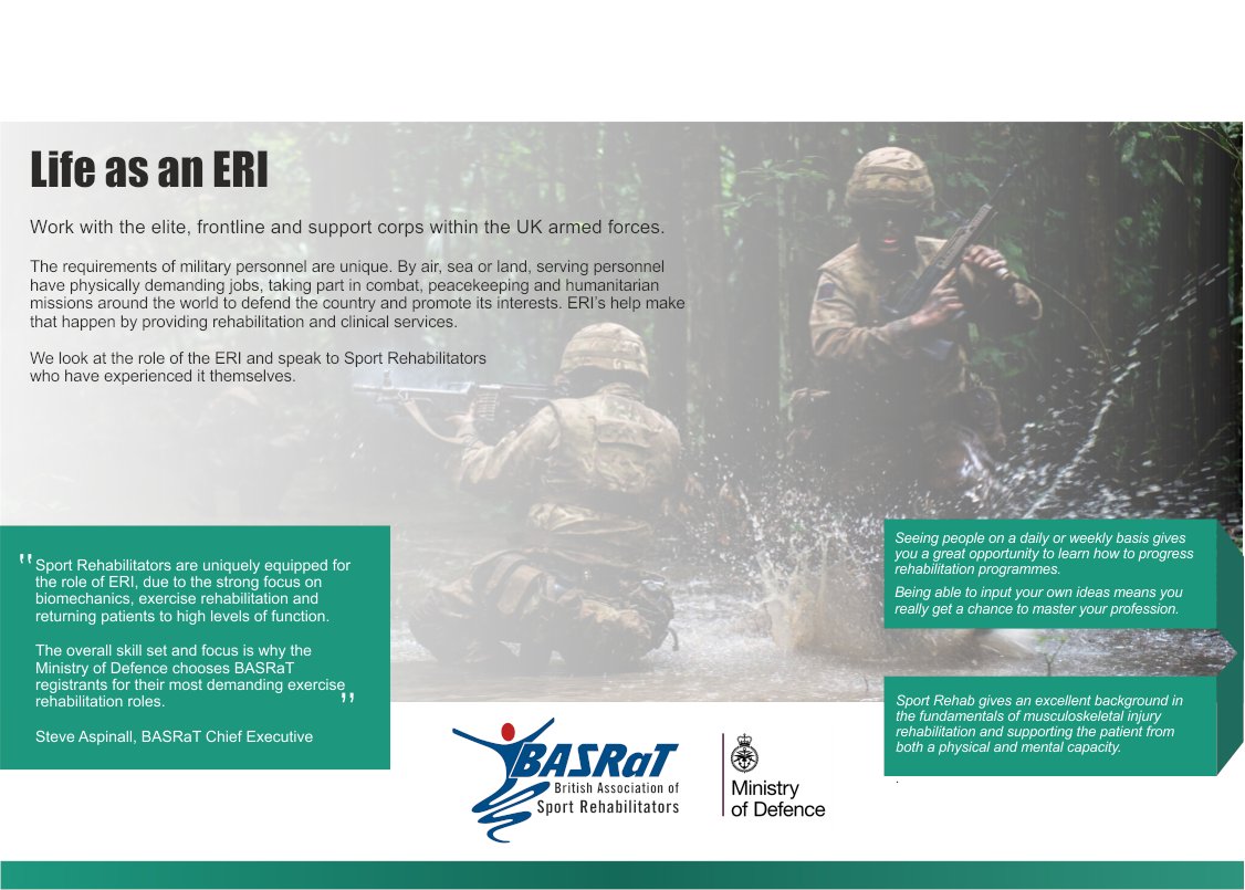 BASRaT (@basratorg) on Twitter photo Today is the closing date for an ERI role in Tidworth
The role of the military ERI is an outstanding career opportunity for Sport Rehabilitators.
Find out more about being an ERI with BASRaT’s leaflet, here drive.google.com/file/d/1Ykwfyl…
then apply for the role
civilservicejobs.service.gov.uk/csr/jobs.cgi?j… Today is the closing date for an ERI role in Tidworth
The role of the military ERI is an outstanding career opportunity for Sport Rehabilitators.
Find out more about being an ERI with BASRaT’s leaflet, here drive.google.com/file/d/1Ykwfyl…
then apply for the role
civilservicejobs.service.gov.uk/csr/jobs.cgi?j…