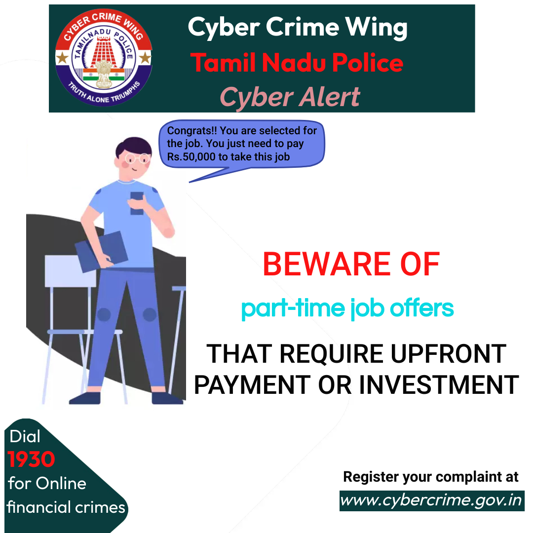 tncybercrimeoff's tweet photo. BEWARE OF PART-TIME JOB FRAUD!!
To Report Financial Crimes-Dial 1930
To Report Non-Financial Crimes-https://t.co/B5dVcu5jFb
#cybercrimeawareness #tncybercrime #tncybercrimeoff #cyberalert #scamalert #parttimejobfraud https://t.co/XZtgqutzMF