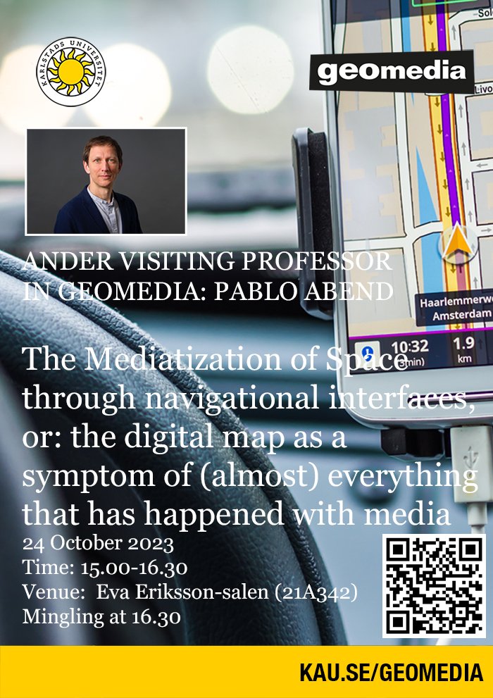 Join us for Pablo Abend's inaugural lecture as our next Ander Visiting Professor at @geomedia_kau #geomedia 🗓️ Date: October 24 🕒 Time: 15:00 After the lecture, we invite you to a delightful mingle with tapas! 🍷🍽️ Registration is open until October 17: andervisitingprofessor23.axacoair.se