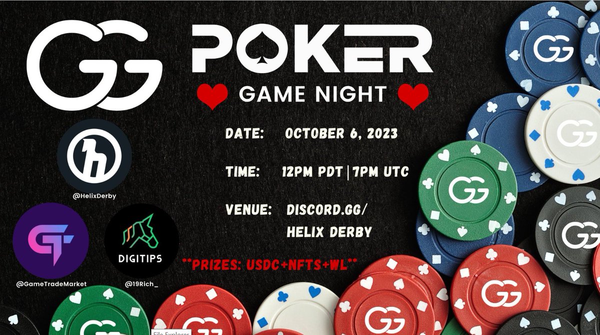 19Rich_'s tweet photo. Digitips have partnered with @HelixDerby & @GameTradeMarket for a Poker Night this Friday evening. ♠️♥️♣️♦️

Over $100 worth of prizes up for grabs! 💰

You will need to be a member of the Digitips or Helix Derby Discord to receive entry details. 
https://t.co/paGbwhXVa1