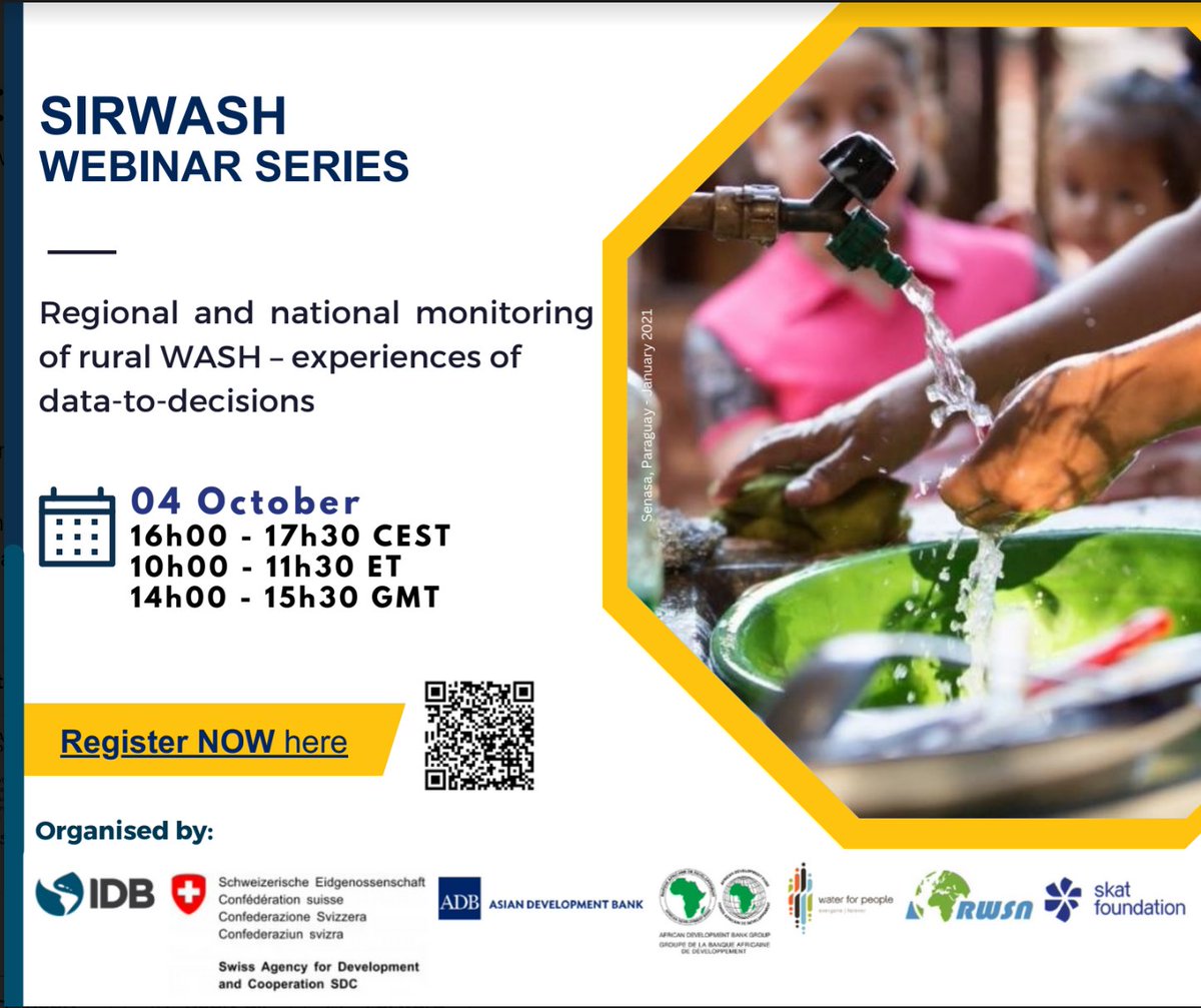 Interested in national and regional #monitoring of WASH? This webinar organised by @RuralWaterNet  tomorrow will likely interest you. 
It will have speakers from @the_IDB, @ADBWater, among others. #WASHTwitter @susana_org 
Register here: us02web.zoom.us/webinar/regist…