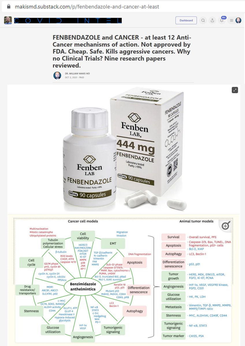 NEW ARTICLE: FENBENDAZOLE and CANCER - at least 12 Anti-Cancer mechanisms of action. Not approved by FDA. Cheap. Safe. Kills aggressive cancers. Why no Clinical Trials? I review 9 research papers proving anti-cancer effects of Fenbendazole. Benzimidazole drugs (including