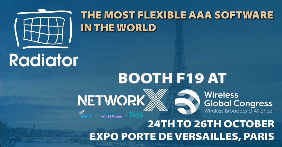 Getting ready for #NetworkX and #WGCEMEA 2023!  Come meet Radiator team at booth F19 or book a meeting: forms.gle/WCm43PYsAZYsrU…

#NetworkX #WGCEMEA #WiFi #WiFiConvergence #OpenRoaming #Paris