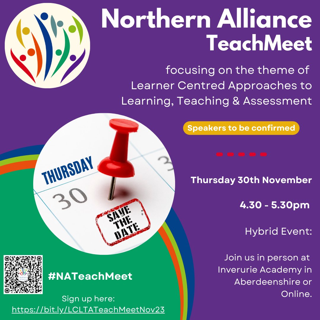 Sign up for our next #NATeachMeet on 30th November @ 4.30pm focusing on Learner Centred Approaches to Learning, Teaching &amp; Assessment. Join our hybrid event with practitioners from across the Northern Alliance. bit.ly/LCLTATeachMeet… #NAWellbeingLearning
