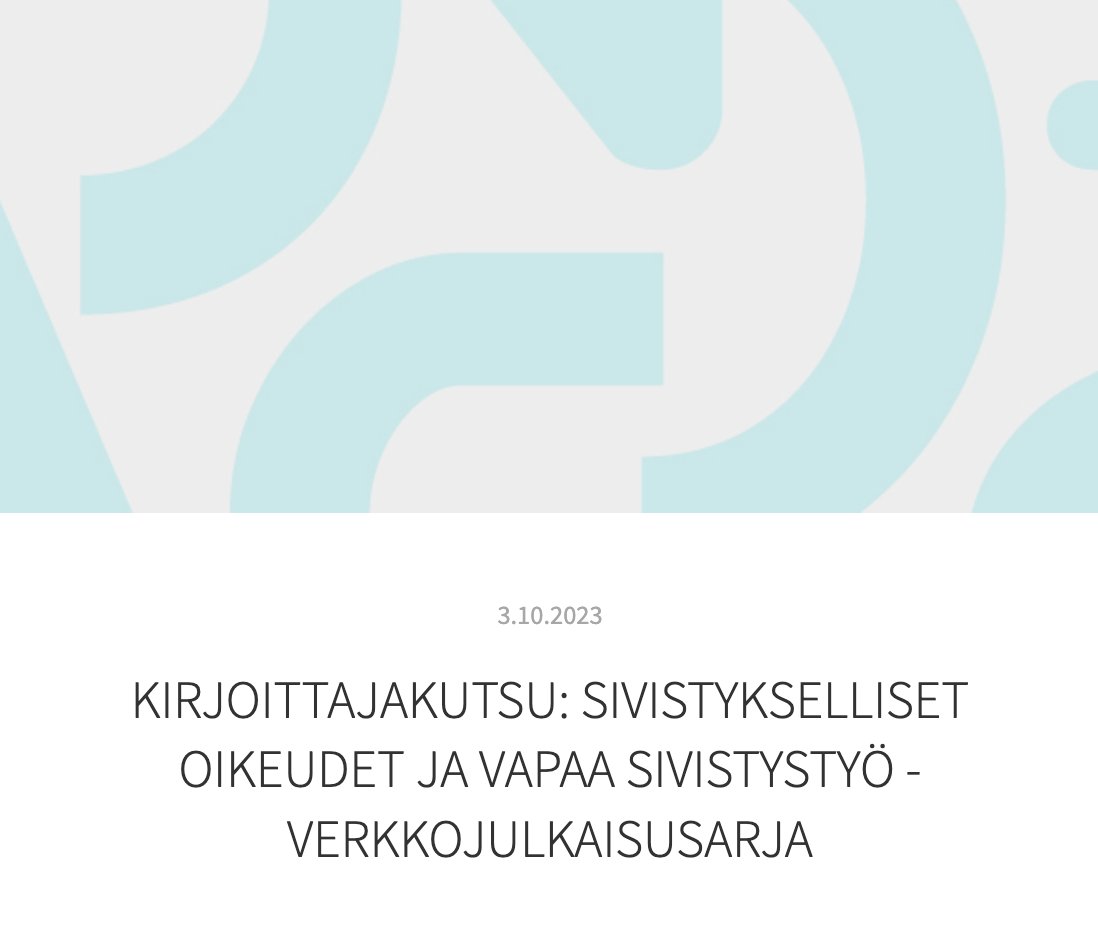 Mitä ovat sivistykselliset oikeudet ja mikä on vapaan sivistystyön merkitys, rooli ja asema sivistyksellisten oikeuksien turvaajana? Tule kirjoittajaksi verkkojulkaisusarjaan ja jätä abstrakti 20.10. mennessä, ks. vapausjavastuu.fi/kirjoittajakut… #vapaasivistystyö