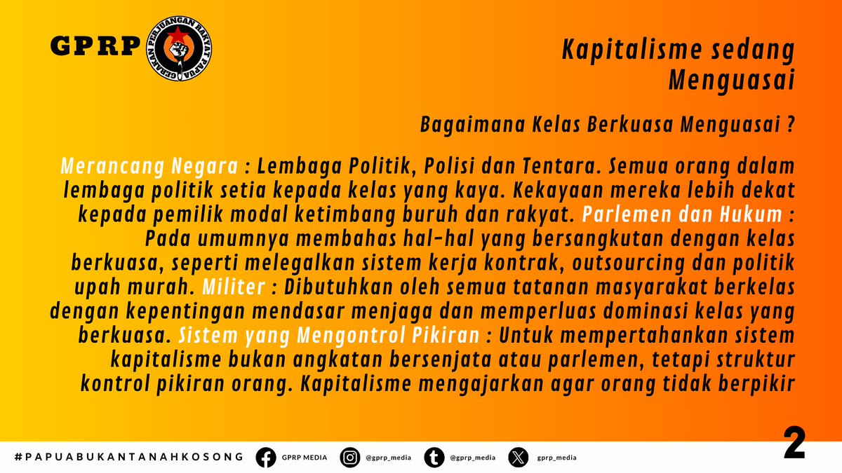 GPRP2022's tweet photo. KAPITALISME : Berkuasa - Menguasai - Rasis - Pengasingan.
#gerakan_perjuangan_rakyat_papua
#gerakanperjuanganrakyatpapua
#gprp
#papuabukantanahkosong
#lawankapitalisme
#rasisme
#pengasingan https://t.co/sDkPB4skJO