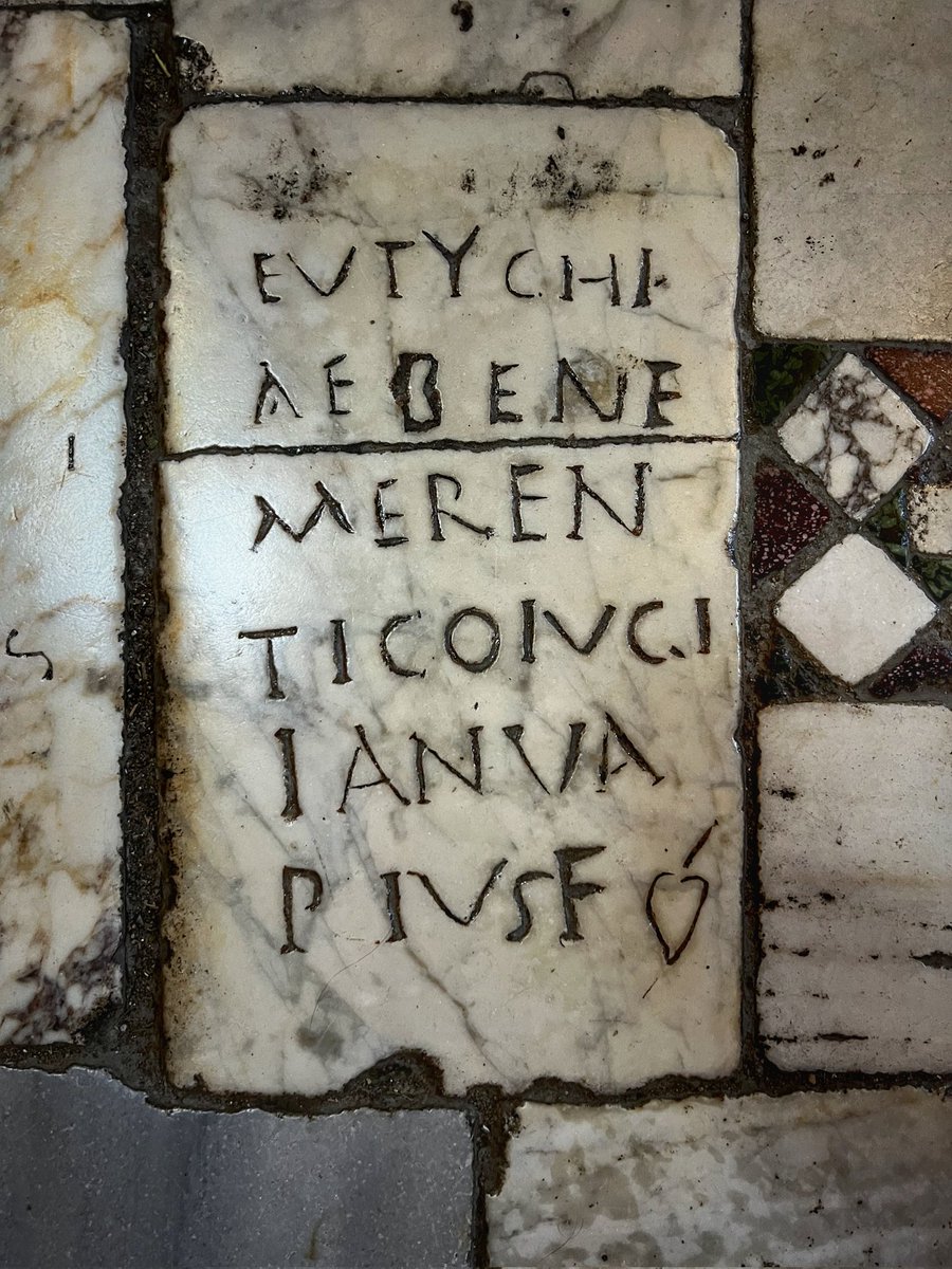 A wonderful fragment in the pavement of San Clemente, Rome

The artist doesn't seem to have been a particular skilled mason

I have no idea as to the age or translation - can anyone help?

#EpigraphyTuesday