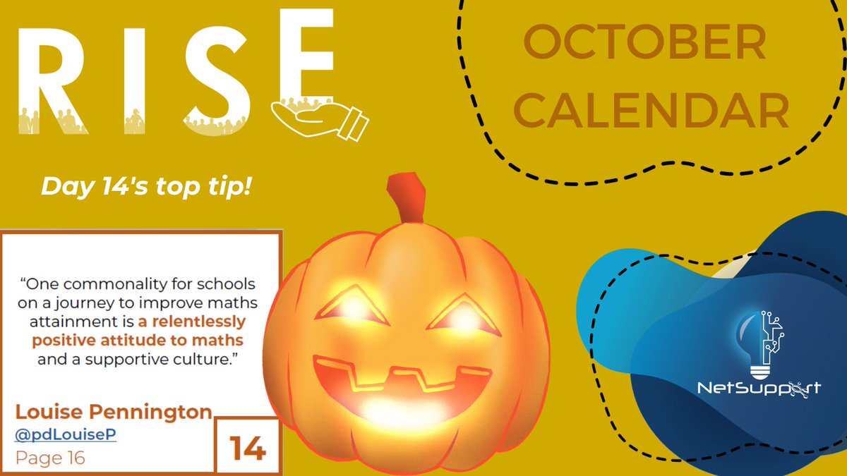 Day 14 of the #RISEEduMag October #Calendar's tip is from @pdLouiseP's article, 'Can we close the '#MathsGap'?' Download the #FREE calendar to see all the month's #Spooktacular tips: buff.ly/3tfKlnK @NetSupportGroup #October #FreeResource #TopTips
