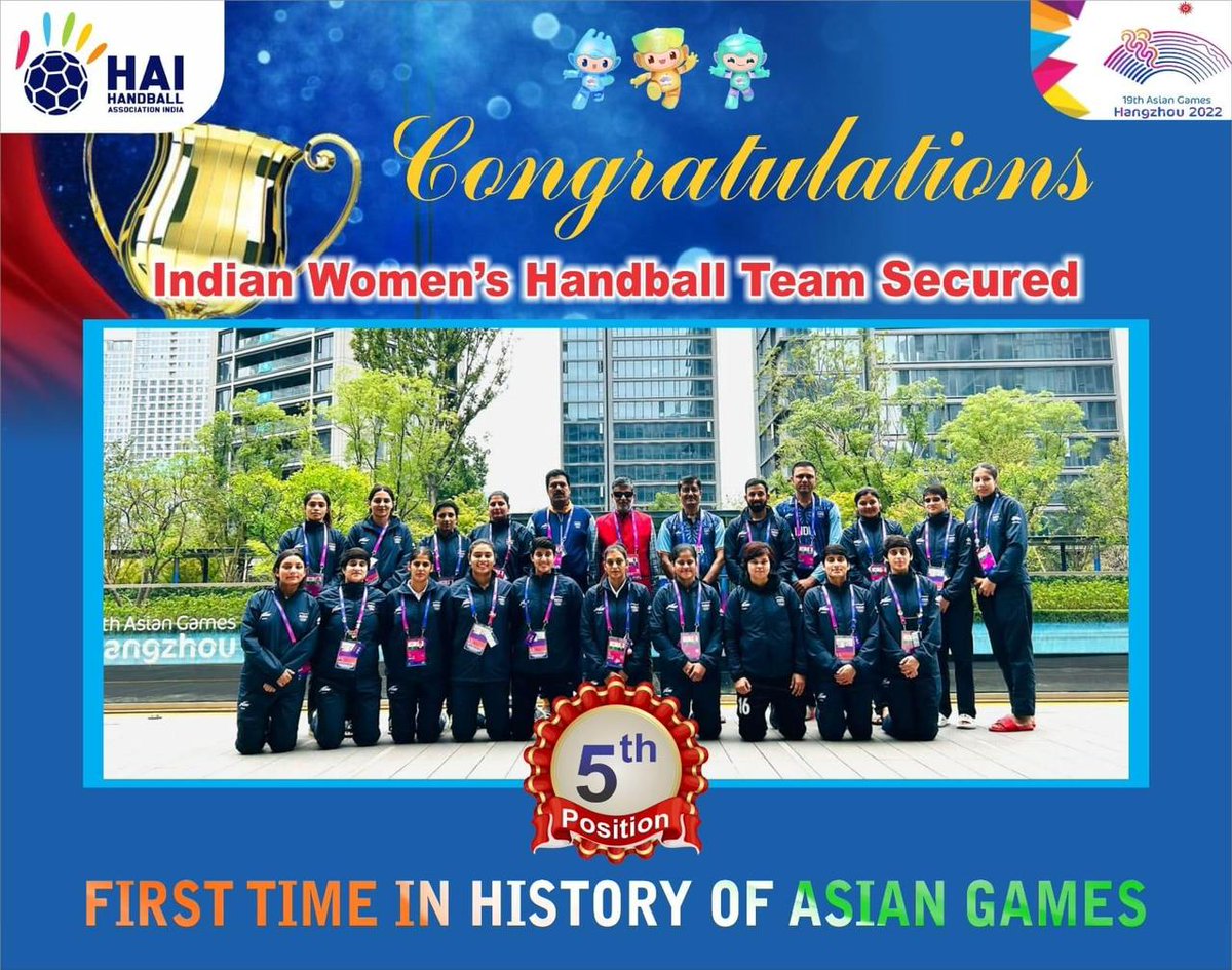 JaganMohanRaoA's tweet photo. 🏆 History made!
🇮🇳🤾♂️ Hearty Congratulations to the Indian Handball Team for securing the 5th position in the Asian Games! 🎉🙌
This milestone is a testament to their hard work and dedication. Here's to many more successes ahead! 🌟
#IndianHandball #AsianGames #AsianGames2022