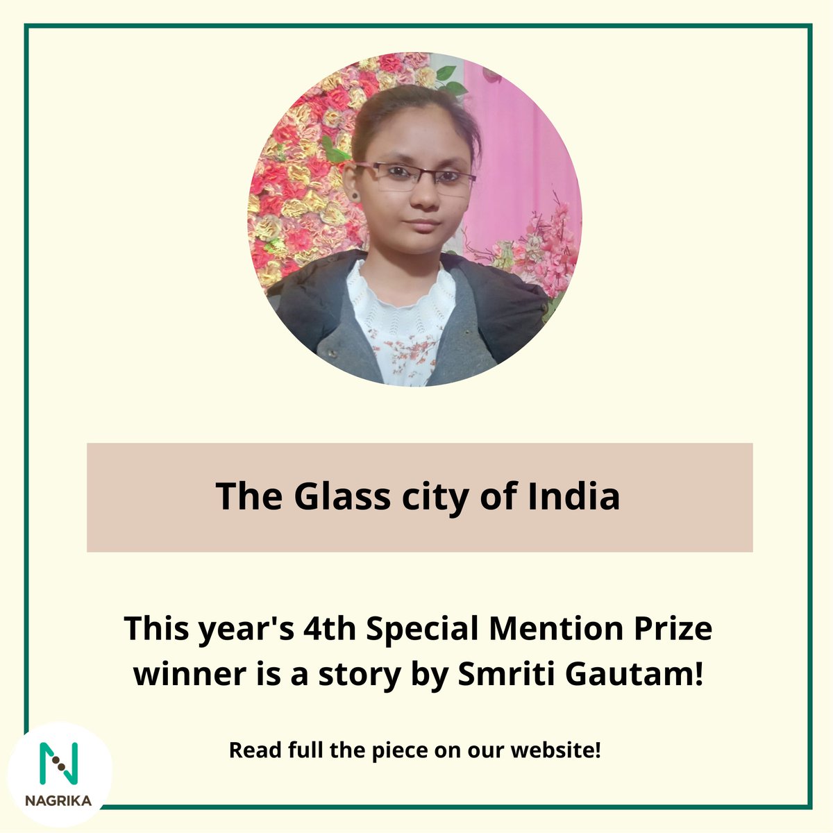 Our 4th special mention is an essay by Smriti Gautam from Firozabad. The essay captures the complex emotions of an inanimate object, i.e., glass, through a glass bottle's journey. 

Use this link to read the full essay- nagrika.org/nagrikalarticl…

#Nagrika #Firozabad