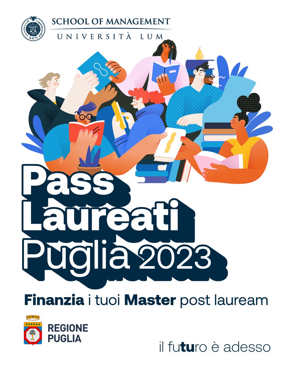 lummanagement's tweet photo. Sei #laureato e sei residente in #Puglia? Adesso puoi finanziare il tuo Master alla LUM School of Management!
Il bando Pass Laureati della Regione Puglia promuove l’accrescimento delle competenze ed abilità professionali.
Scopri di più https://t.co/7fdo0xgu9z https://t.co/ctnxhMIDFM