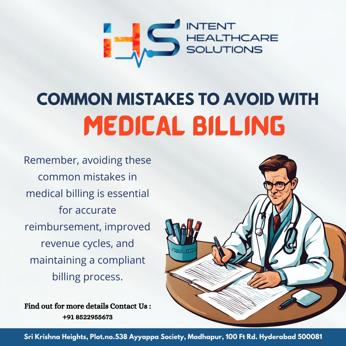 intenthealthca1's tweet photo. Choosing a reputable medical billing company like Intent Healthcare Solutions can help healthcare providers avoid common billing mistakes, improve revenue cycle management

#medicalcodingnearme #intenthealthcaresolutions #medicalcoding #medicaltranscription #virtualscribing https://t.co/rV2uPbi8az