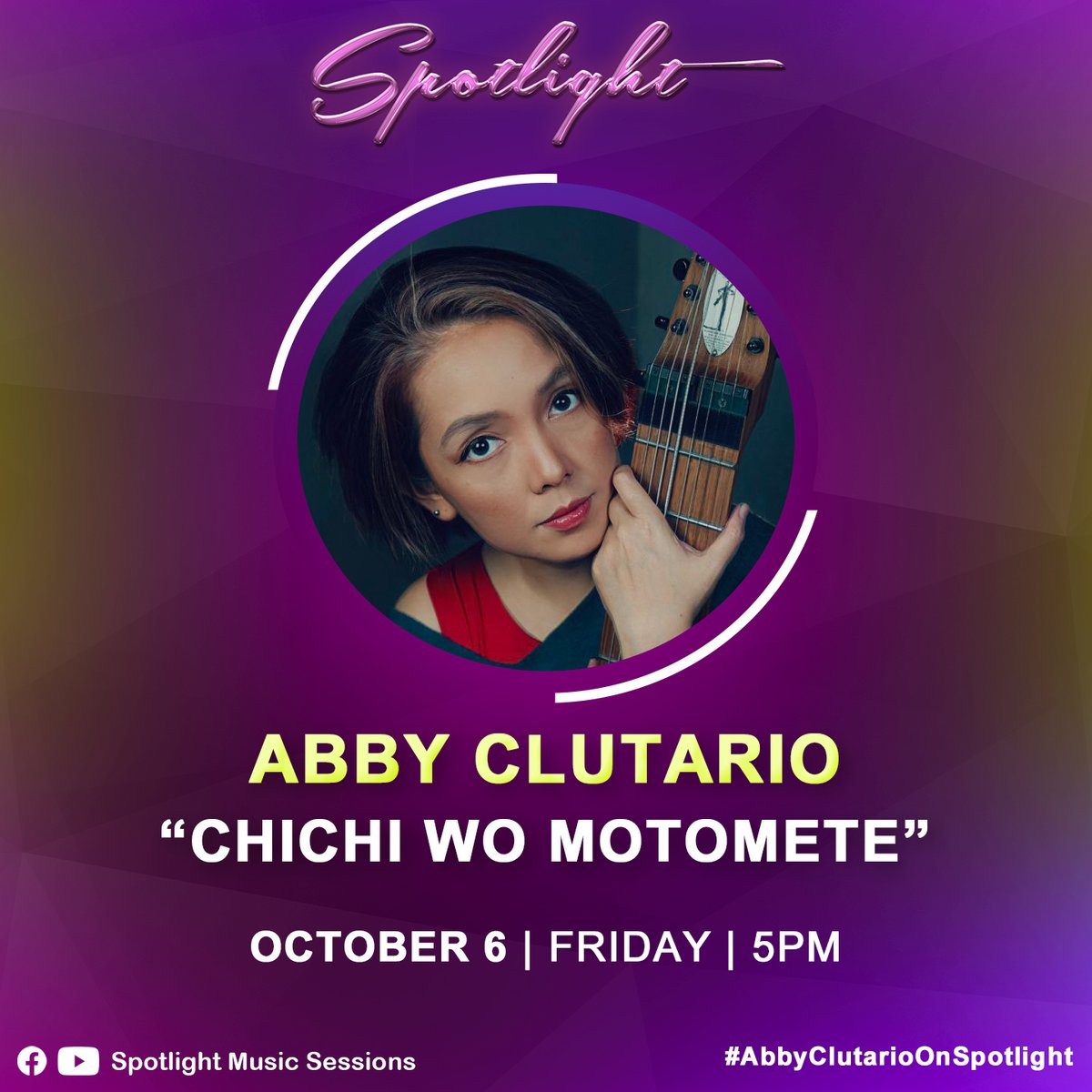 SpotlightMS's tweet photo. #AbbyClutario is taking over the #Spotlight once again! ✨

Listen to Abby Clutarioo perform the Voltes V: Legacy theme "Chichi Wo Motomete" on Spotlight's Youtube channel this Friday, Oct 6, at 5PM. 🎶

#AbbyClutarioOnSpotlight https://t.co/CEdBhaRW9j