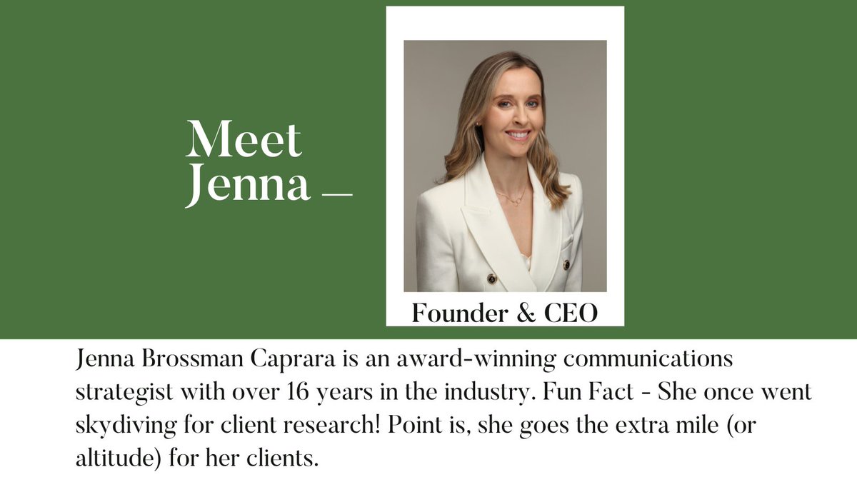Let's get to know the team! ✨Jenna is a seasoned communications expert, who loves elevating client projects through strategic #PR, #marketing, #socialmedia, #communityoutreach &amp; #events.✨ Check out her bio for the full scoop👉 shorturl.at/gsADE.