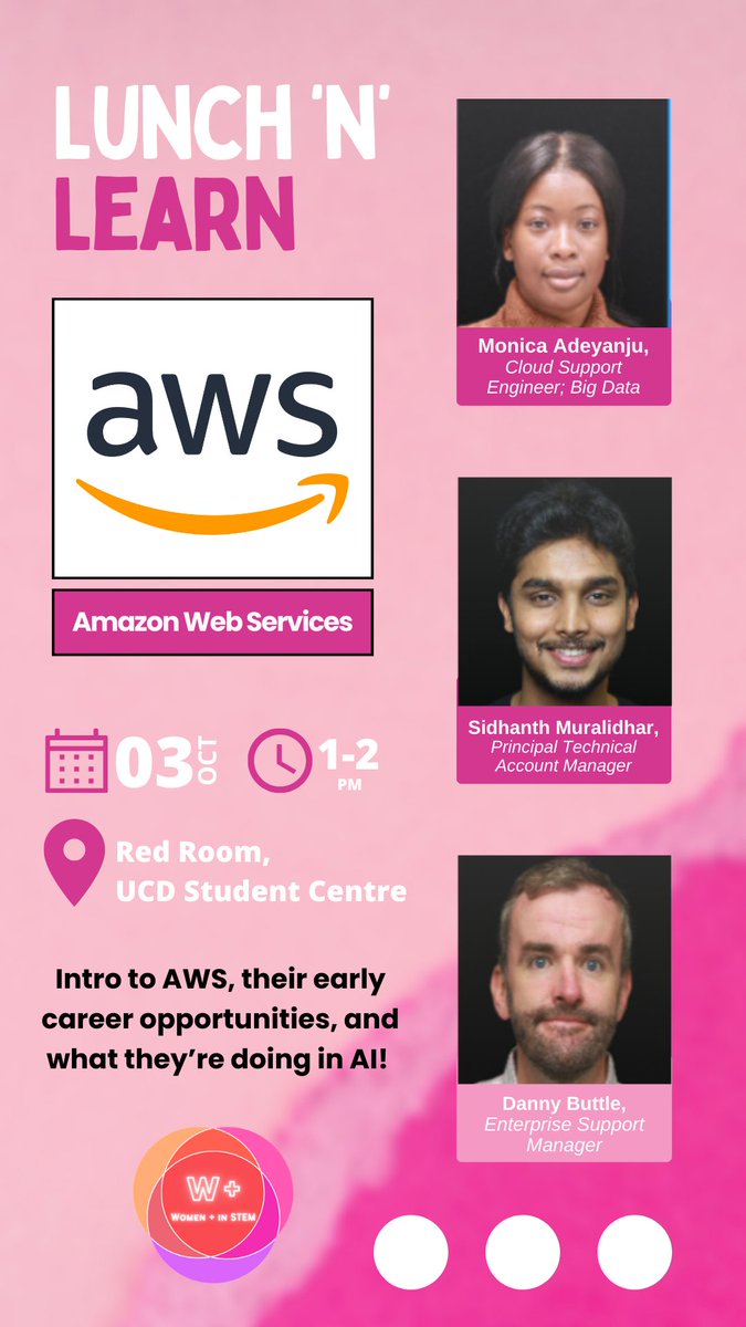 Our first Lunch 'n' Learn event of the year! We're delighted to invite representatives from Amazon Web Services (AWS) give our members an intro AWS, their early career opportunities, and their current work with #AI! We hope you can attend! #ucdsocieties #aws