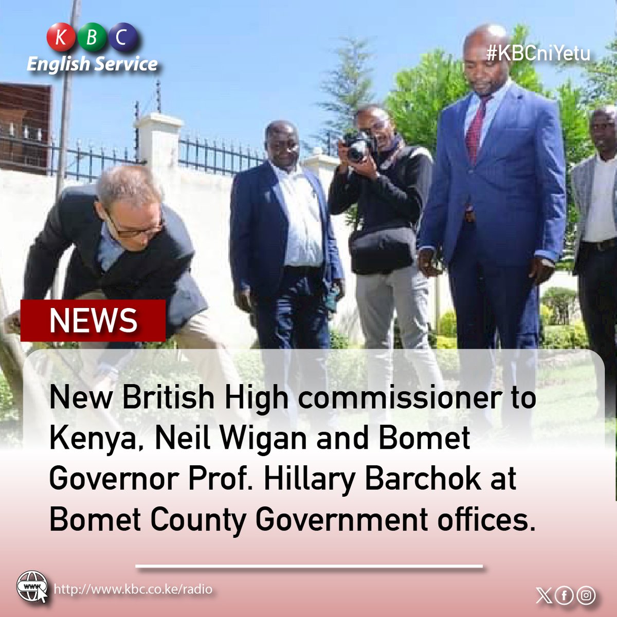 New British High commissioner to Kenya, Neil Wigan and Bomet Governor Prof. Hillary Barchok at Bomet County Government offices. ^PMN #KBCEnglishService