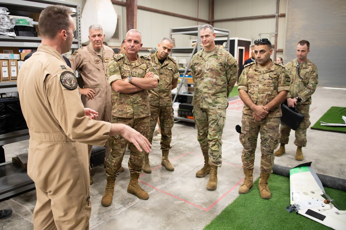 USAFCENT's tweet image. Lt. Gen. Grynkewich recently met with Lebanese Armed Forces Brig. Gen. Michel Assad Al-Saifi, Air Force commander, for a visit to Al Udeid Air Base, Qatar, and a tour of the TF-99 facility. @usembassybeirut @CENTCOM #PartnerForStrength